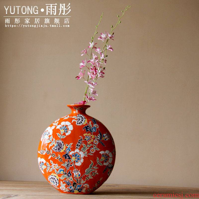 Pastel hand - made ceramic vase Chinese ceramic flat expressions using flower furnishing articles of Europe type restoring ancient ways decorates porch TV ark
