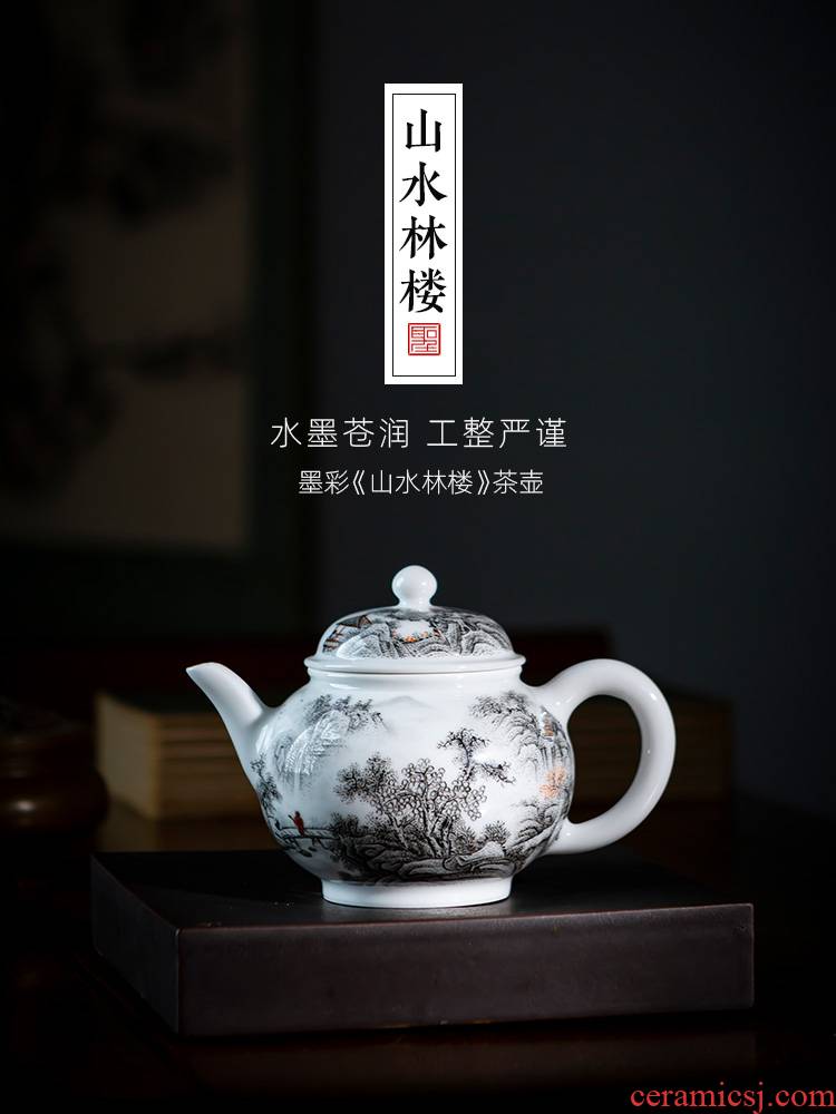 Holy big pure hand - made ceramic kung fu tea color ink landscape forest floor teapot teapot all hand of jingdezhen tea service