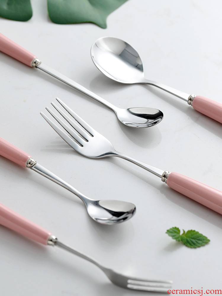 Ceramic spoon handle stainless steel household creative TBSP lovely ladles Korean children eat small spoon, tableware