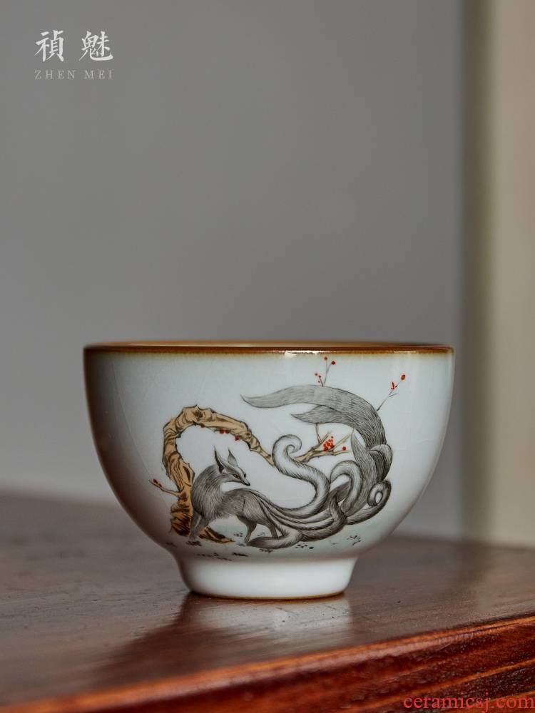 Shot the charm your up hand - made the nine - tailed fox of jingdezhen ceramic cups kung fu tea set personal sample tea cup master cup single CPU