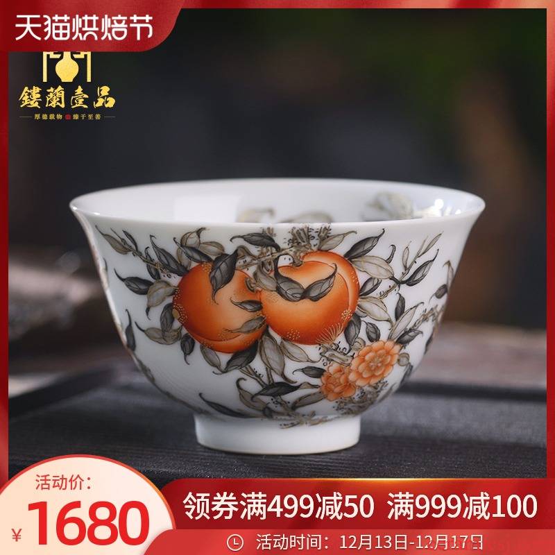 All hand - made paint nine peaches five bats alum red ink in the masters cup of jingdezhen ceramic tea set a single cup of tea cup kung fu