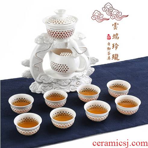 Violet arenaceous fortunes semi - automatic ceramic lazy stone mill make tea, xiangyun and exquisite of a complete set of automatic tea set