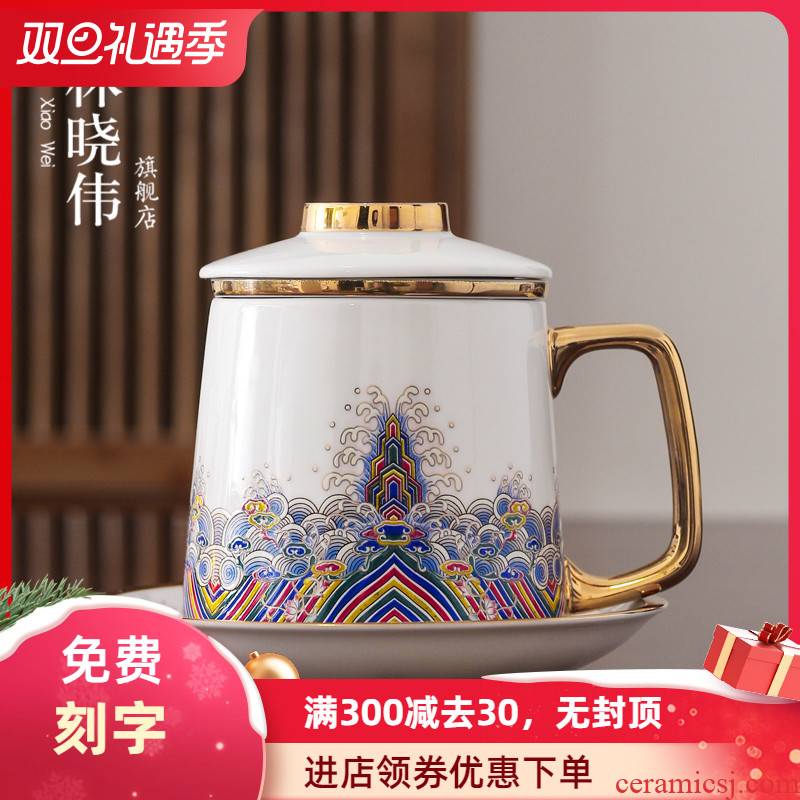 Colored enamel porcelain tea cups with cover separation filter tank tea Chinese wind of the imperial palace coppering. As office cup silver cup