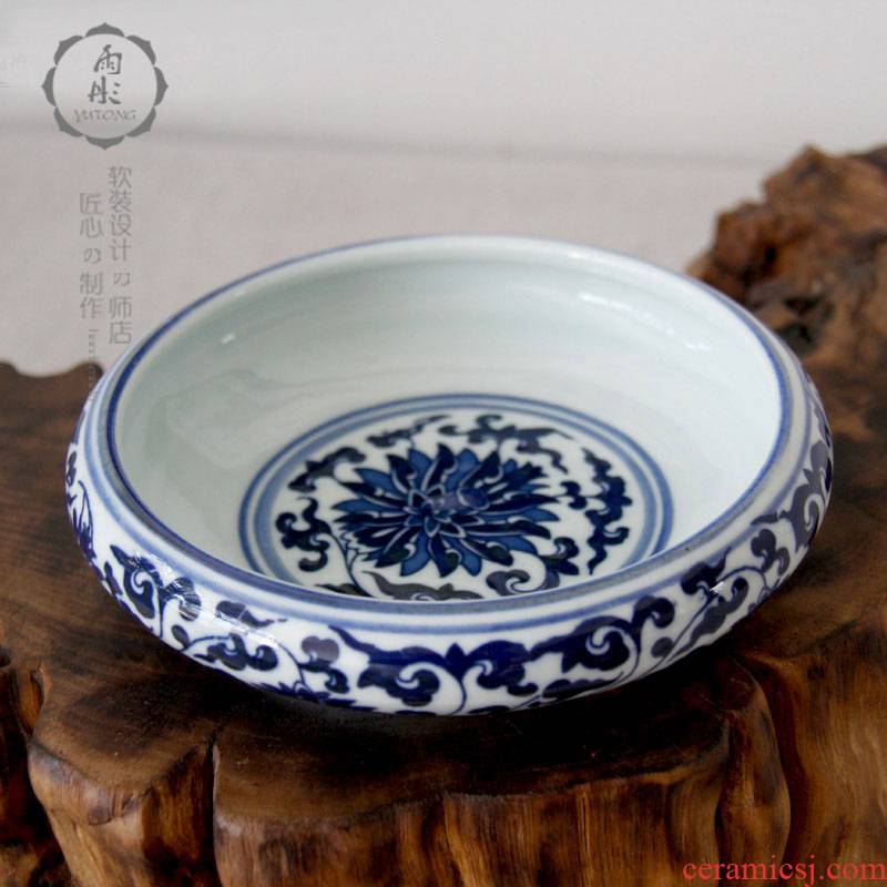 Jingdezhen ceramics writing brush washer from blue - and - white retro desktop small sitting room of large diameter cylinder ashtray furnishing articles ornament