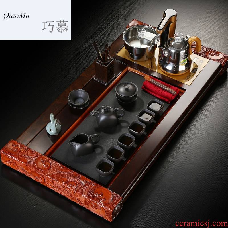 Qiao mu ebony stone rosewood tea tray was violet arenaceous kung fu tea sets suit household contracted teapot teacup four
