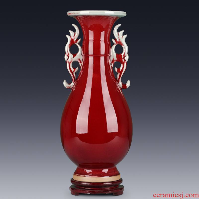 Jun porcelain of jingdezhen ceramics slicing ears ruby red vase okho spring sitting room of Chinese style household handicraft furnishing articles