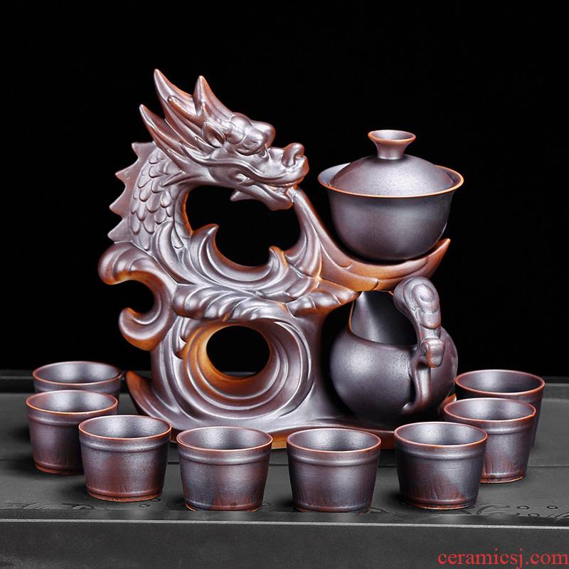 Simple semi - automatic lazy kung fu tea tea cup rust restoring ancient ways suit antique household ceramics glaze individuality