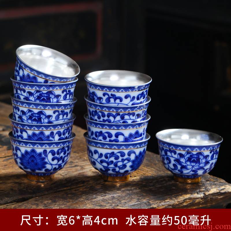 Tasted silver gilding masters cup size of blue and white porcelain teacup retro individual cup of kung fu tea set single glass ceramic bowl sample tea cup