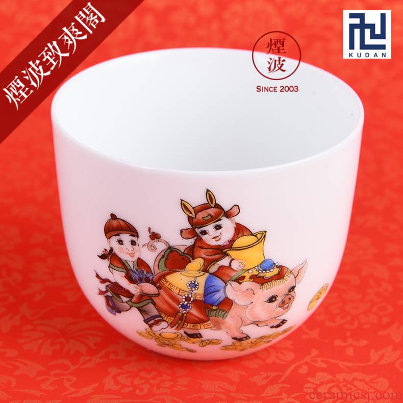Those nine calcinations hand - made famille rose porcelain jingdezhen experienced painters maxim cylinder cup pig chicken