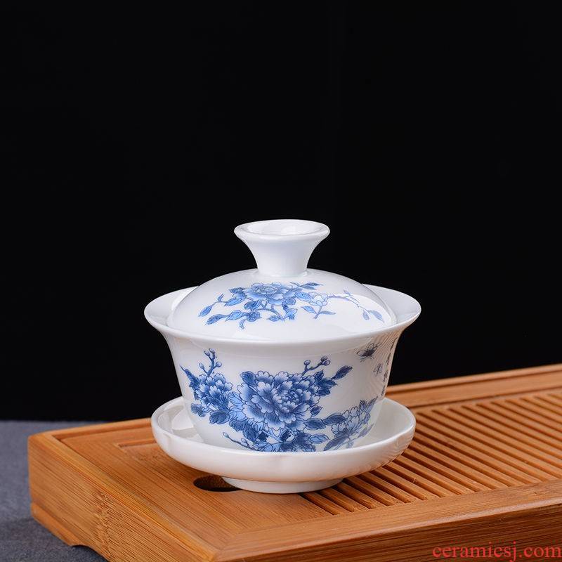 The kitchen trumpet three to enhance buying a 】 【 tureen white porcelain blue and white porcelain tea set a complete set of ceramic tea cups