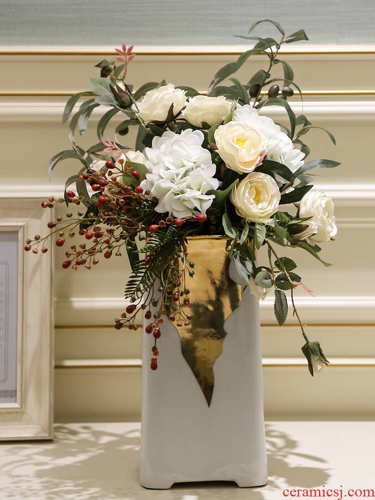 Light European - style key-2 luxury mesa ceramic vase simulation flowers floral arrangements furnishing articles TV ark, decoration decoration parts
