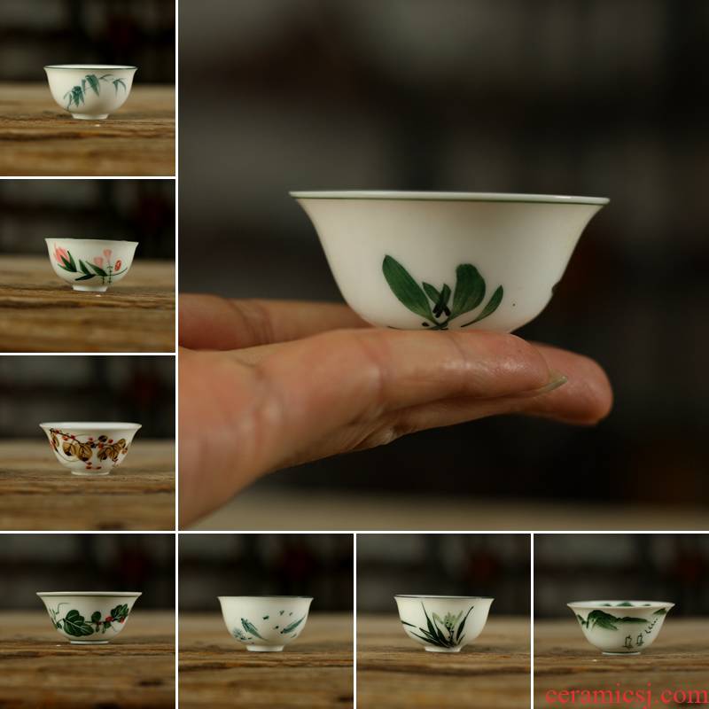Kung fu tea chaoshan ceramic cup cup hand - drawn sketch sip small glass bowl with a bite of old goods in the 80 s