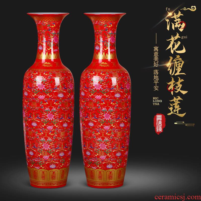 Large Chinese jingdezhen ceramics bound lotus flower vase of Large sitting room decoration to the hotel opening to heavy furnishing articles