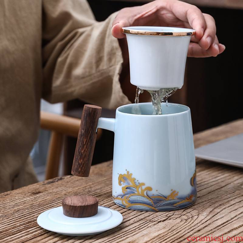 Separation bincoo ceramic cups tea tea large capacity filter office cup with cover tide mark cup