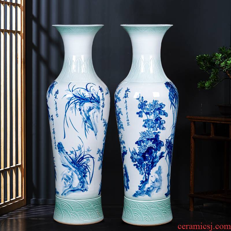 Jingdezhen ceramics hand - made by patterns of large blue and white porcelain vase study hotel furnishing articles large living room