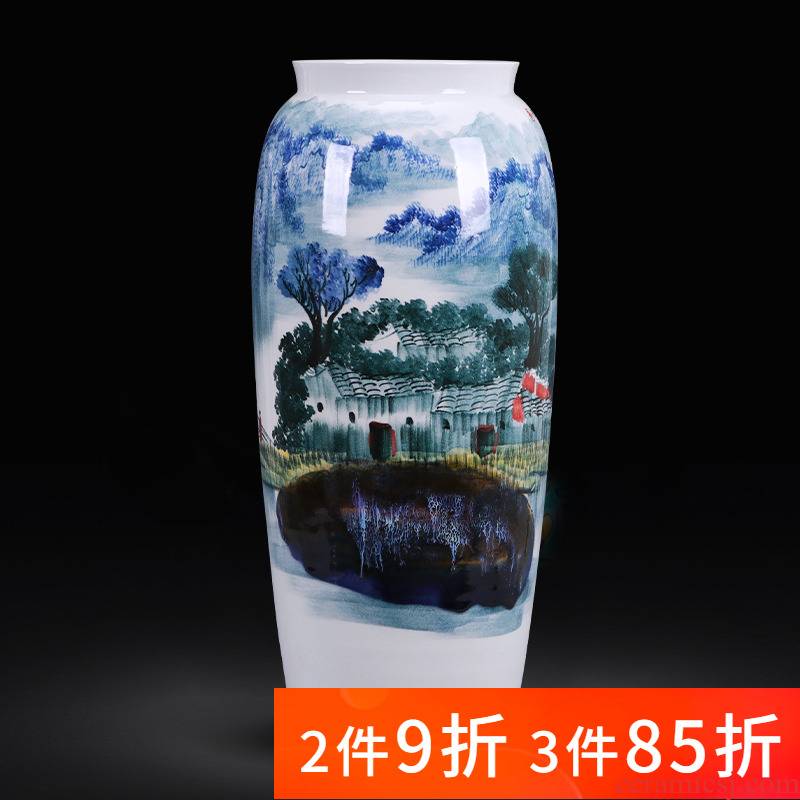 Jingdezhen ceramics hand - made jiangnan spring scenery large quiver ground vase sitting room adornment of Chinese style household furnishing articles