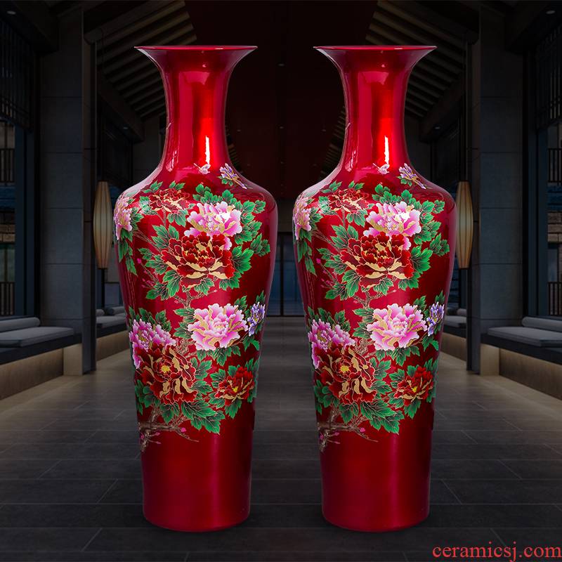 Jingdezhen porcelain ceramics China red peony large ground vase home sitting room hotel adornment furnishing articles