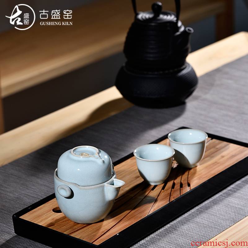 Ancient sheng up 3 new your up to crack a pot of two or three cups of jingdezhen tea set ceramic portable travel