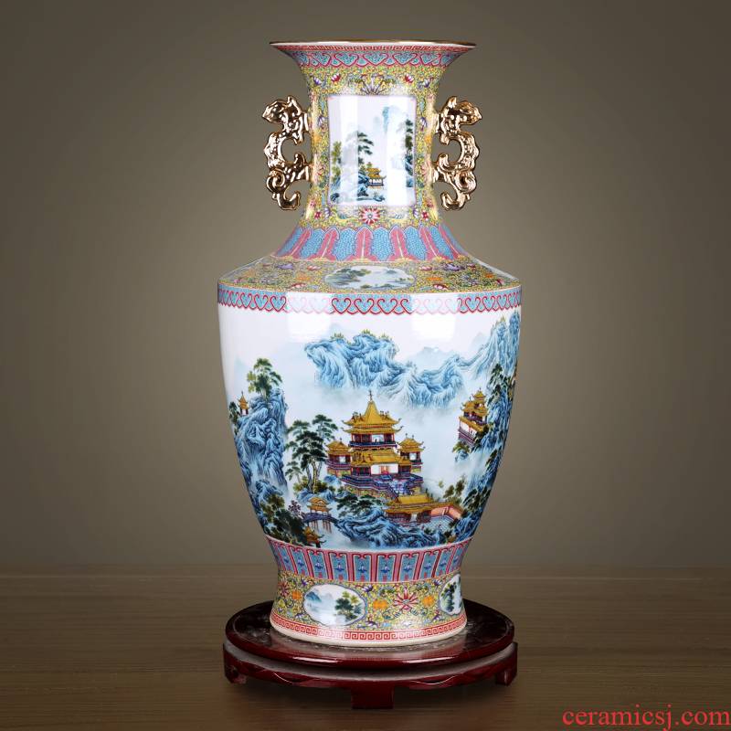 Porcelain of jingdezhen ceramic vases, antique pastel landscape Jin Zhongshuang ear Chinese style living room decoration TV ark, furnishing articles