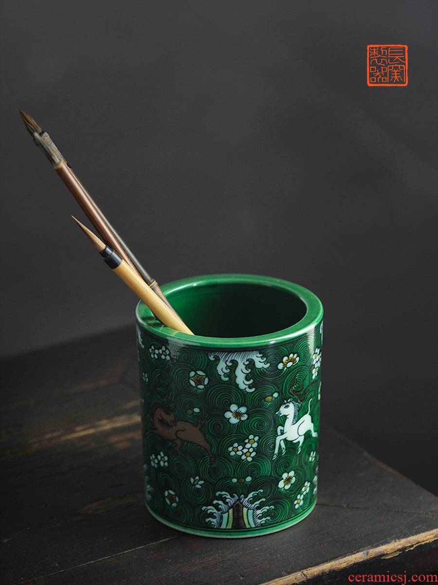 Long up making those three - color blubber brush pot four play archaize of jingdezhen ceramic furnishing articles furnishing decoration
