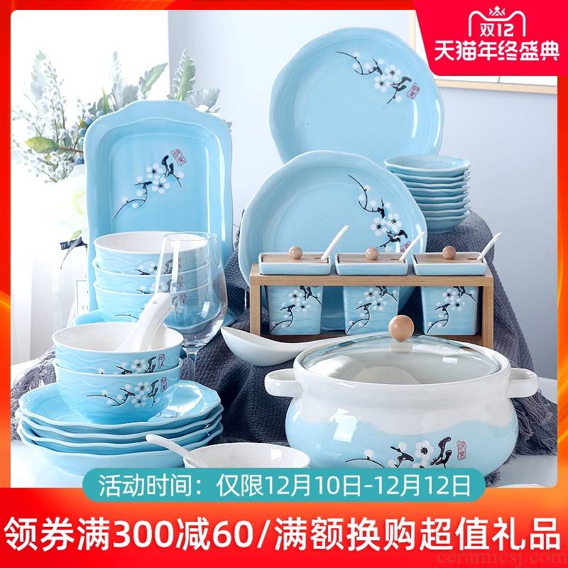 The dishes suit household ceramic bowl dish plate chopsticks spoons combination contracted creative Japanese ipads porcelain tableware suit