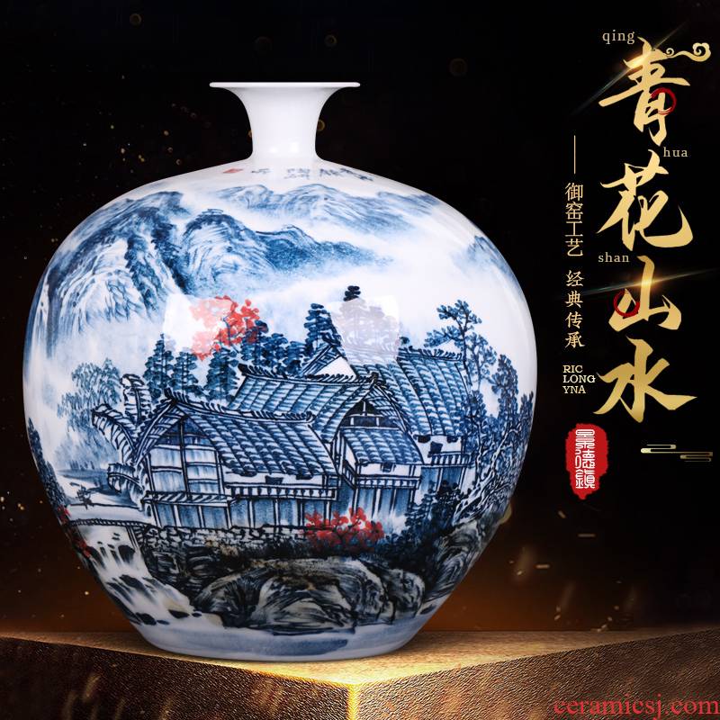 The new Chinese rich ancient frame sitting room adornment famous jingdezhen ceramics hand - made of blue and white porcelain vases, flower arranging furnishing articles