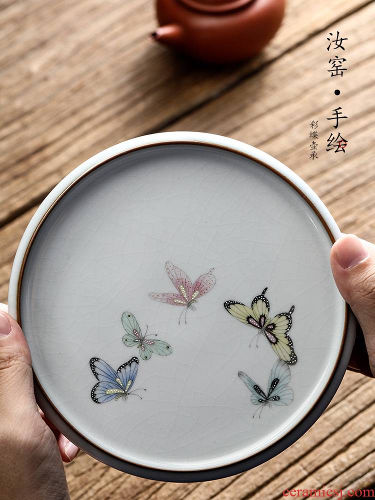 Your up hand - made pot of tea tray bearing dry Taiwan jingdezhen pure manual butterfly ceramic tea bearing pad Japanese start restoring ancient ways