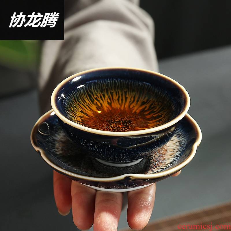 Qiao MuJian light temmoku glazed pottery porcelain kung fu tea saucer heat insulation cup mat saucer tea cup mat