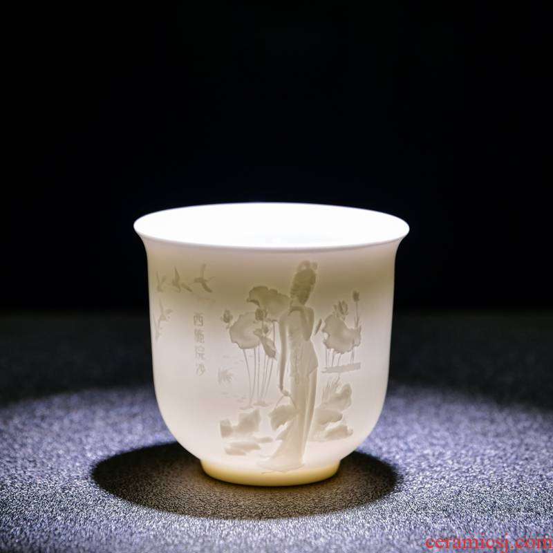 Tea cup ceramic masters cup single CPU heart sutra kung fu Tea cups violet arenaceous suet jade white porcelain cup sample Tea cup individuals