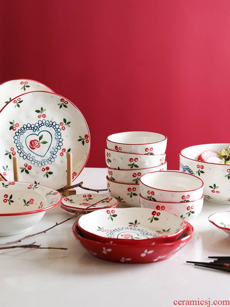 Qiao mu LH household retro creative hand - made dishes set tableware ceramic rice bowl plate combination fish dish plate