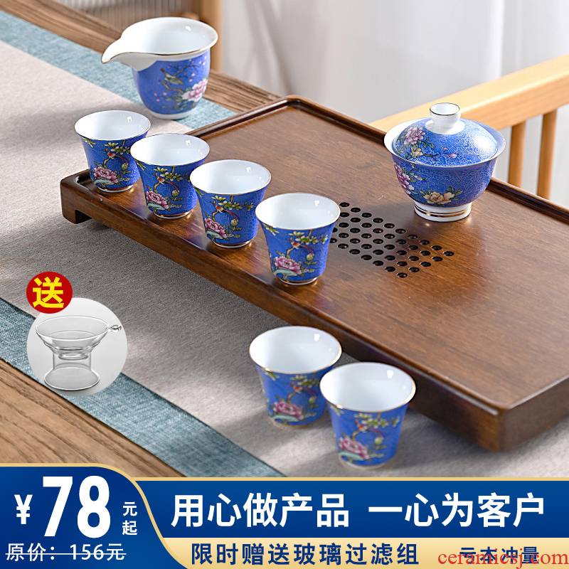 Hui shi colored enamel kung fu tea set suit small set of household contracted tea tray ceramic tea pot - ceramic tea cups I
