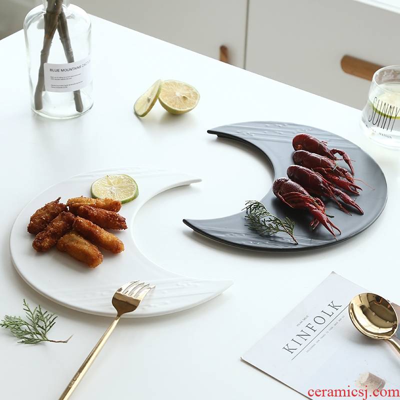 Ceramic creative black sushi plate baked pastry cake dessert plate flat tray was western - style food tableware