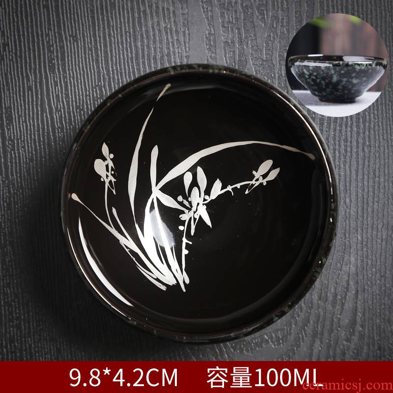 Hand - made built light silver kung fu tea cups ceramic masters cup tea oil droplets, a single sample tea cup bowl accessories