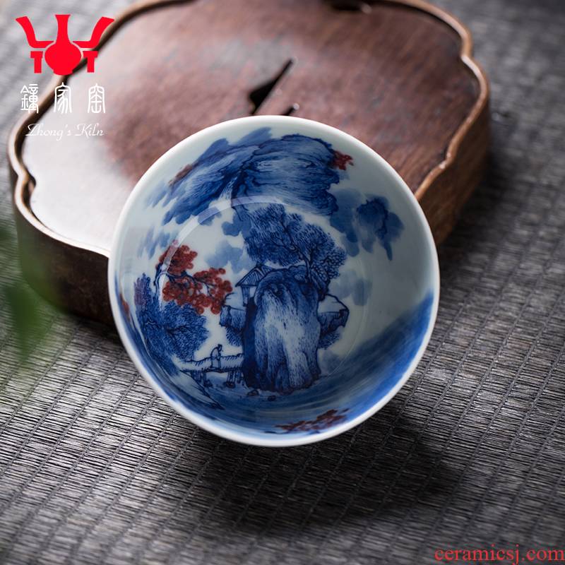 Clock kung fu tea house up with jingdezhen blue and white maintain high - end checking master cup single CPU youligong hongshan cup