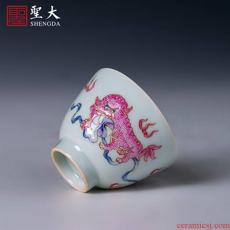 Holy big ceramic kunfu tea sample tea cup hand - made color agate red lion ball masters cup of jingdezhen tea service by hand
