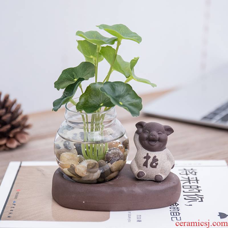 To embellish the creative glass furnishing articles mini hydroponic desktop small sitting room tea table money plant flower vases, pottery