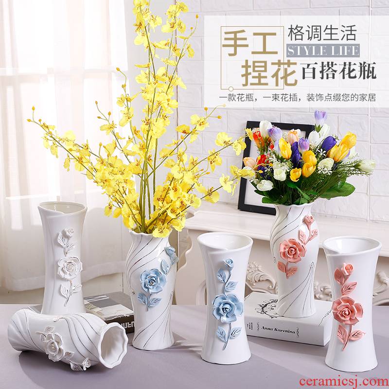 Ceramic white large yards embellish household vase flower arranging lucky bamboo flower vase living room TV ark, water table