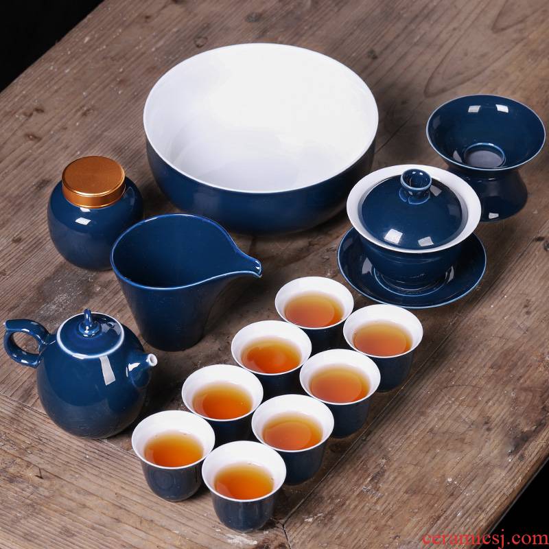 Kung fu tea set suit household ceramics jingdezhen I and contracted creative cup teapot office sitting room of Chinese style