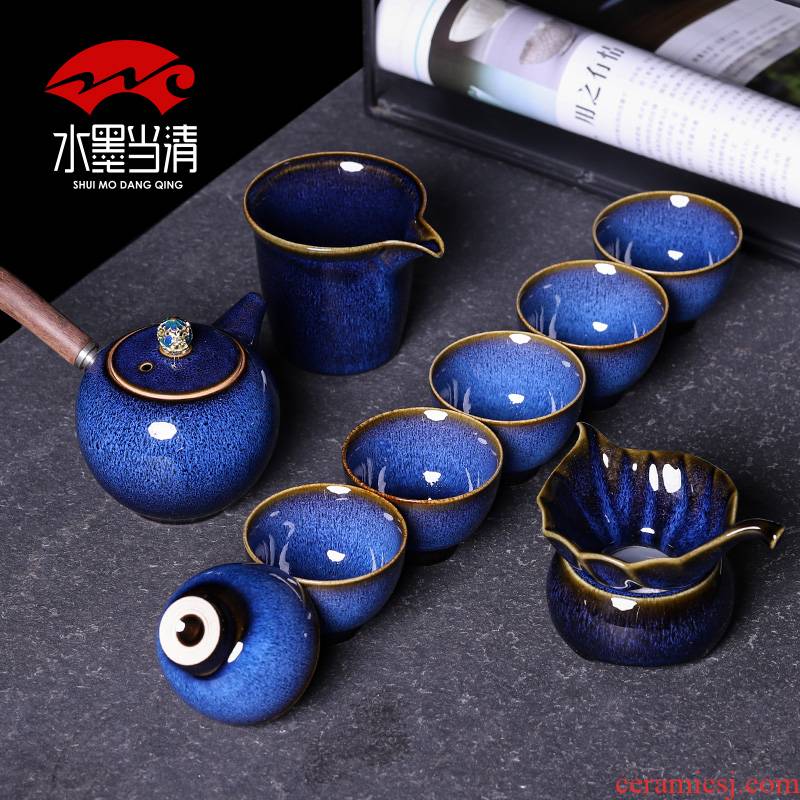 Tea set masterpieces kung fu Tea cup six lateral ceramic teapot high - grade household gift box office