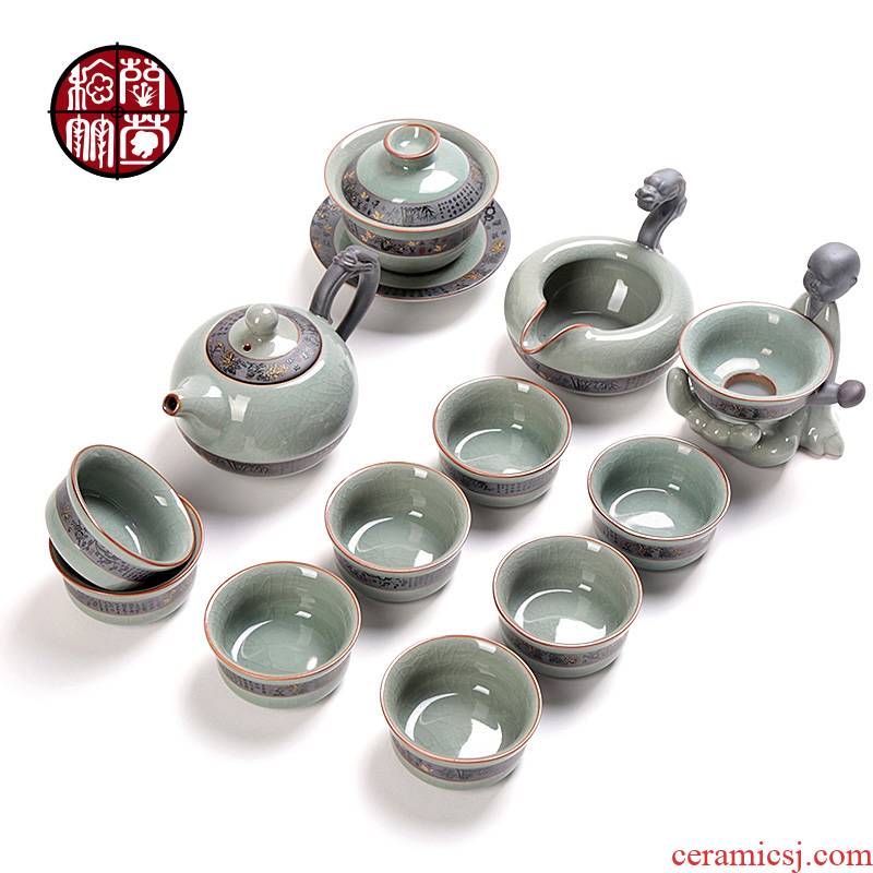 Ceramic kung fu tea set elder brother up creative ice to crack the whole office teapot tea cups with open piece of home