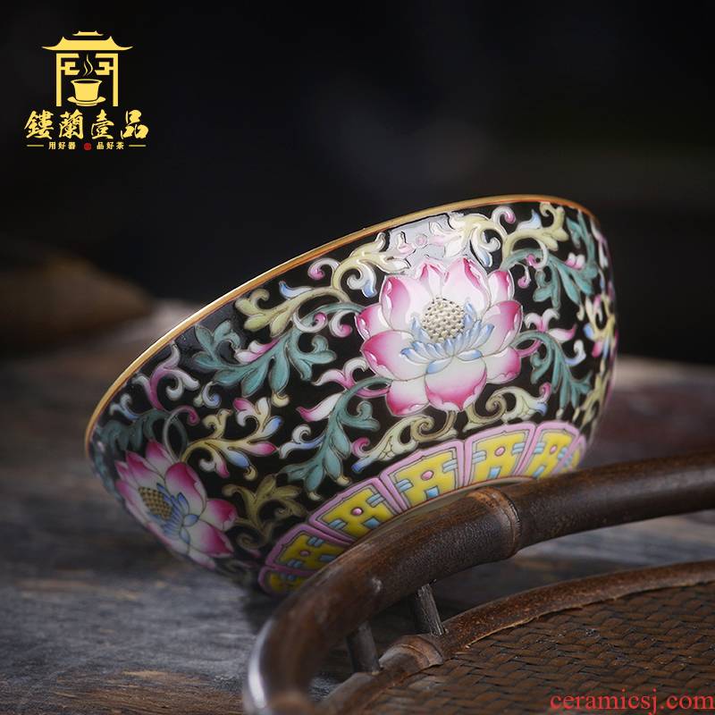 Jingdezhen ceramic hand - made all black enamel bound branch lotus masters cup kung fu tea set large personal single cups of tea cups
