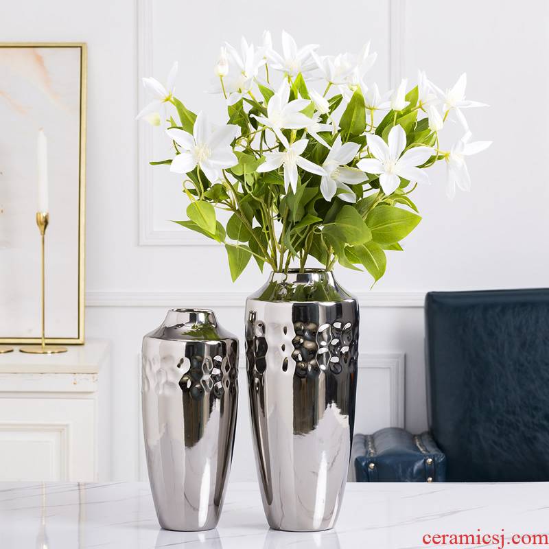 Jingdezhen ceramic vase furnishing articles Nordic dried flowers, silver creative contracted sitting room light key-2 luxury furnishing articles table wind flower arrangement
