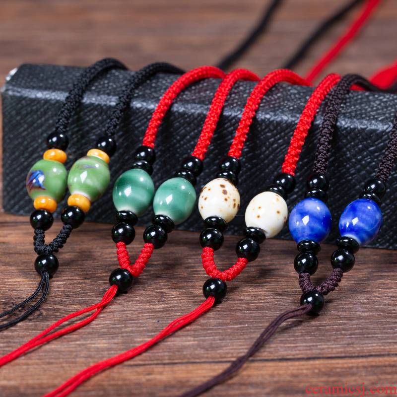 Ceramic beads pendant hang rope retro diy craft woven men 's and women' s model of jade pendant necklace rope rope neck hung on the rope