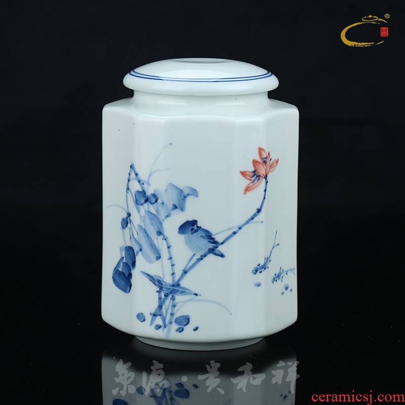 Beijing DE and auspicious ceramics tank, storage tank jingdezhen blue and white tea tea packaging gift box and tea pot