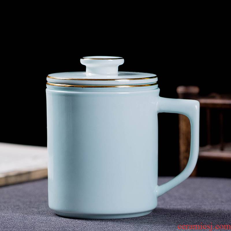 Jingdezhen filtering ceramic tea cups with cover cup of large capacity domestic cup cup celadon office