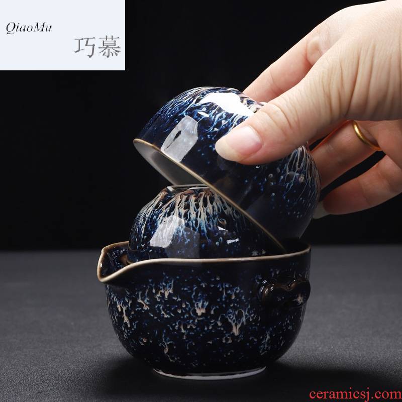 Qiao mu tea set built lamp coppering. As silver cup travel a pot of two cups of tea set home portable ceramic teapot