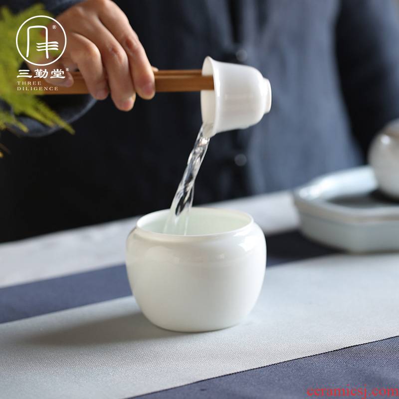 The three regular white porcelain tea wash water jar with cover household pot bearing dross barrels of kung fu tea set washing S72038 desktop