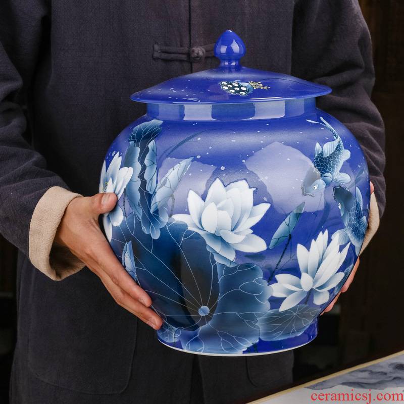 Jingdezhen ceramic tea pot home bigger sizes with cover storage cylinder pu - erh tea POTS sealed jar with cover large capacity