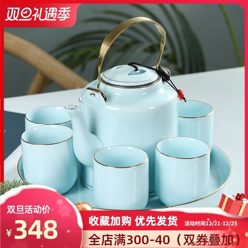High - grade celadon jingdezhen ceramic tea set teapot teacup key-2 luxury kung fu suit household saucer consolidation