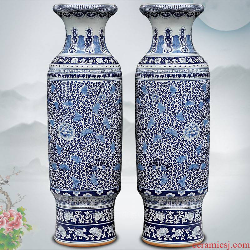 Jingdezhen ceramic of large vases, sitting room of Chinese style household furnishing articles hand - made of blue and white porcelain lotus flower vase of porcelain of admiralty